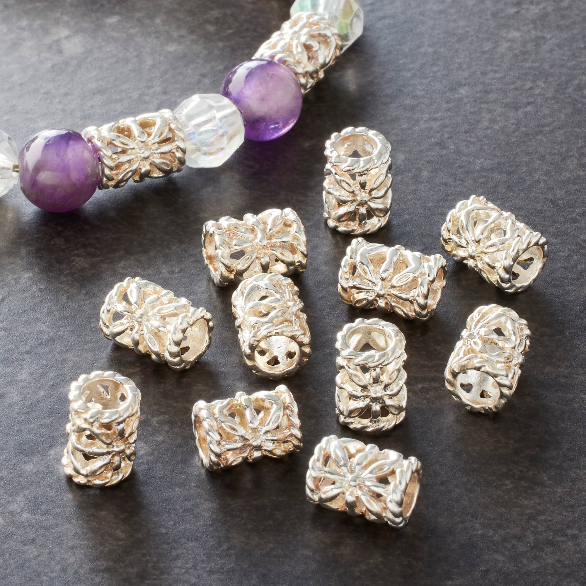 Silver Filigree Tube Metal Spacer Beads by Bead Landing©